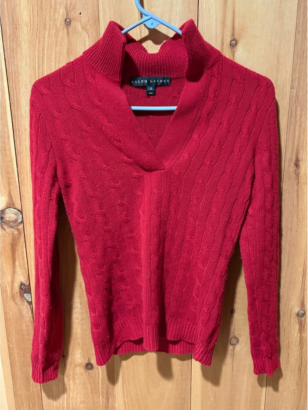 Ralph Lauren 100% Cashmere Red Cable Knit Shawl Collar Sweater - Woman’s XS